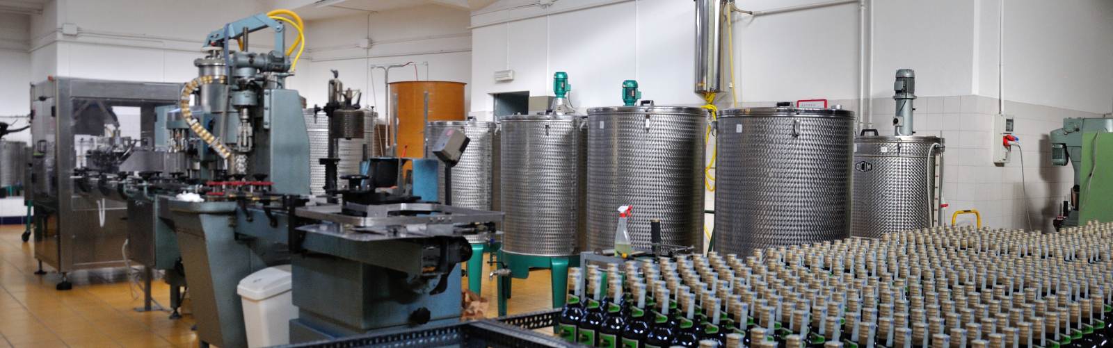 Bottles on rack inside building